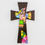 Wood wall cross, 'Familial Union' - Handcrafted Painted Wood Wall Cross from El Salvador thumbail
