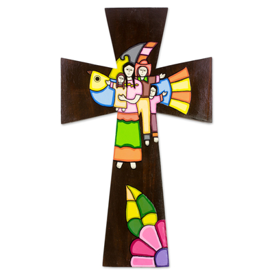 Handcrafted Painted Wood Wall Cross from El Salvador