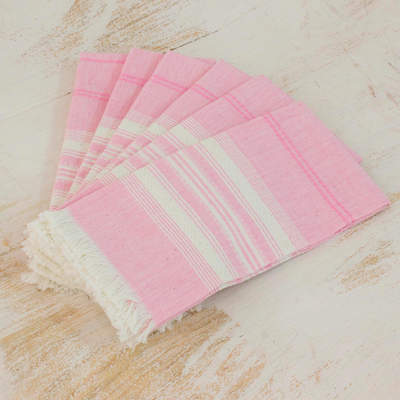 Servilletas de tela, (juego de 6) - Servilletas de 100% algodón a rayas rosas de Guatemala (juego de 6)