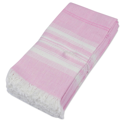 Cotton napkins, 'Rosy Inspiration' (set of 6) - Pink Striped 100% Cotton Napkins from Guatemala (Set of 6)