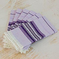 Cotton napkins, 'Cheerful Kitchen in Purple' (set of 6)
