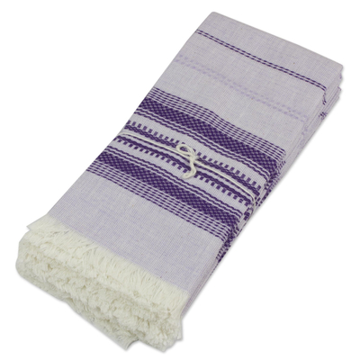 Cotton napkins, 'Cheerful Kitchen in Purple' (set of 6) - Purple Striped 100% Cotton Napkins (Set of 6)