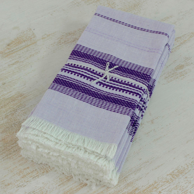 Cotton napkins, 'Cheerful Kitchen in Purple' (set of 6) - Purple Striped 100% Cotton Napkins (Set of 6)