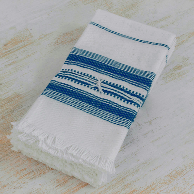 Cotton napkins, 'Cheerful Kitchen in Blue' (set of 6) - Striped 100% Cotton Napkins from Guatemala (Set of 6)