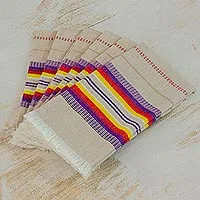 Cotton napkins, 'Sunset Dinner' (set of 6) - Striped 100% Cotton Napkins from Guatemala (Set of 6)