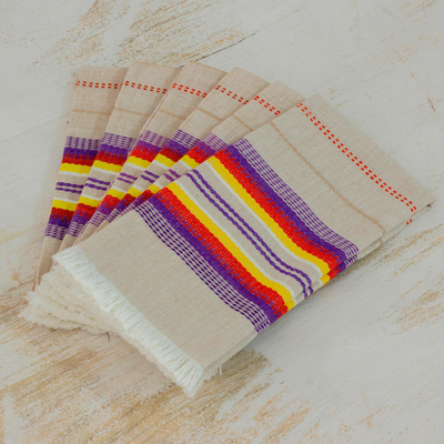 Cotton napkins, 'Sunset Dinner' (set of 6) - Striped 100% Cotton Napkins from Guatemala (Set of 6)