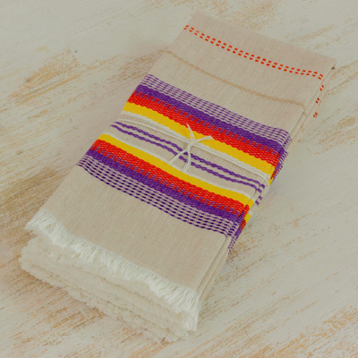 Cotton napkins, 'Sunset Dinner' (set of 6) - Striped 100% Cotton Napkins from Guatemala (Set of 6)