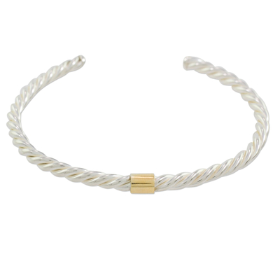 Gold accent sterling silver cuff bracelet, 'Rope Twist' - Gold Accent Sterling Silver Cuff Bracelet from Nicaragua