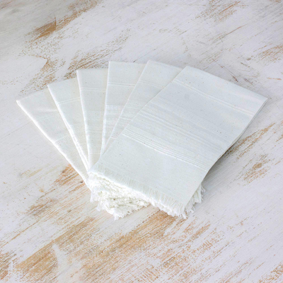 Cotton napkins, 'Parallel Purity' (set of 6) - Six Handwoven Cotton Napkins in Eggshell from Guatemala