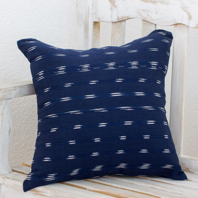Cotton cushion cover, 'Ocean Elegance' - Cotton Cushion Cover in Ivory and Navy from Guatemala