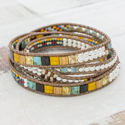Glass beaded wrap bracelet, 'Distant Lights' - Handcrafted Glass Beaded Wrap Bracelet from Guatemala