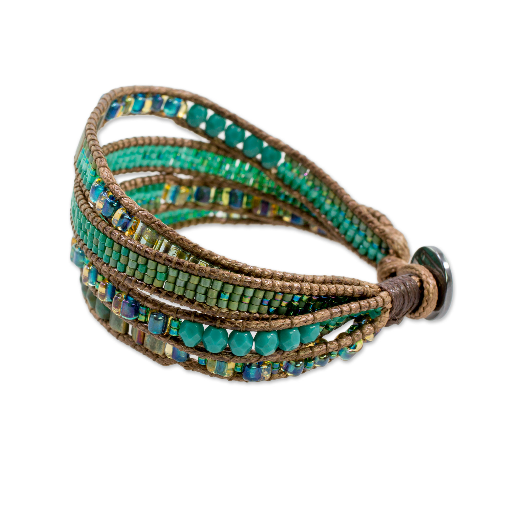Glass Beaded Wristband Bracelet in Cerulean from Guatemala - Glistening ...