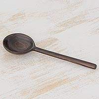 Wood serving spoon, 'Dinner in Peten' - Handcrafted Dark Brown Cericote Wood Serving Spoon
