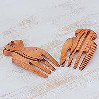 Wood salad servers, 'Homemade Delights' - Handcrafted Jobillo Wood Salad Forks from Guatemala