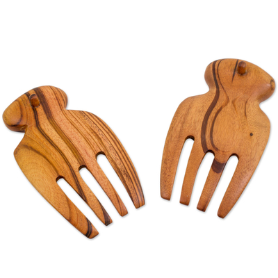 Wood salad servers, 'Homemade Delights' - Handcrafted Jobillo Wood Salad Forks from Guatemala