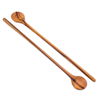 Wood spoons, 'Homestyle' (pair) - Pair of Handmade Jobillo Wood Cooking Spoons from Guatemala