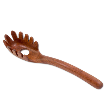 Wood spaghetti spoon, 'Home Cooking' - Hand Carved Manchiche Wood Spaghetti Spoon from Guatemala