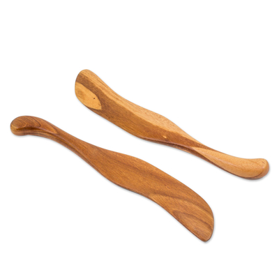 Wood spatulas, 'Peten Cooking' (pair) - Hand Carved Jobillo Wood Spatulas from Guatemala (Pair)