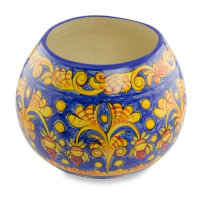 Keramikvase - Handgefertigte Blumenvase aus bemalter Keramik aus El Salvador