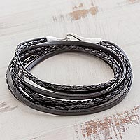 Leather wrap bracelet, 'Elegant Style'