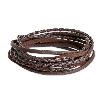 Handmade Brown Leather Braided Extra Long Wrap Bracelet