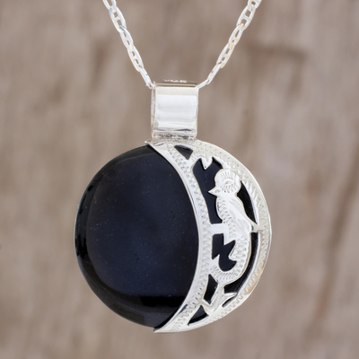 Reversible jade pendant necklace, 'Partial Eclipse' - Reversible Jade Crescent Pendant Necklace Guatemala