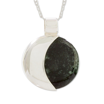 Reversible jade pendant necklace, 'Partial Eclipse' - Reversible Jade Crescent Pendant Necklace Guatemala