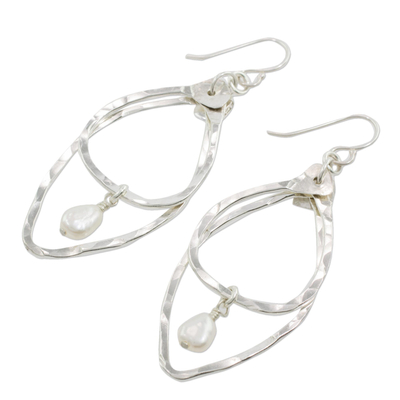 Fine silver and cultured pearl dangle earrings, 'Splendor and Brilliance' - Fine Silver and Cultured Pearl Earrings from Guatemala