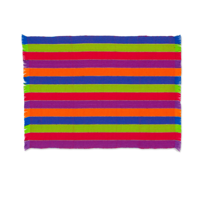 Cotton placemats and napkins, 'Harvest Trails' (set of 6) - Six Multicolored Striped Cotton Placemats and Napkins
