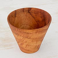Wood bowl, 'Filled with Love' - Handcrafted Natural Teak Wood Bowl from Guatemala