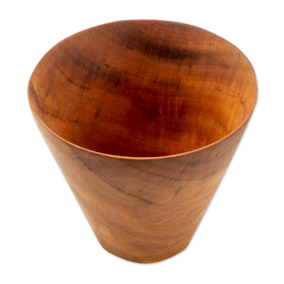 Wood bowl, 'Filled with Love' - Handcrafted Natural Teak Wood Bowl from Guatemala