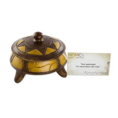 Vasija de cerámica decorativa - Vasija Decorativa de Cerámica con Tapa y Diseño de Sol