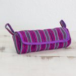 Cotton jewelry case, 'Amethyst Berry' - Handwoven Striped 100% Cotton Jewelry Case from Guatemala