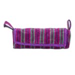 Cotton jewelry case, 'Amethyst Berry' - Handwoven Striped 100% Cotton Jewelry Case from Guatemala