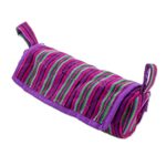 Cotton jewelry case, 'Amethyst Berry' - Handwoven Striped 100% Cotton Jewelry Case from Guatemala