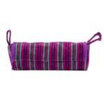 Cotton jewelry case, 'Amethyst Berry' - Handwoven Striped 100% Cotton Jewelry Case from Guatemala