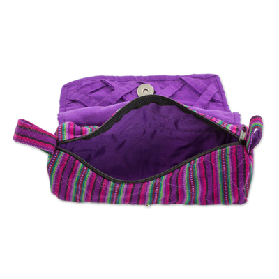 Cotton jewelry case, 'Amethyst Berry' - Handwoven Striped 100% Cotton Jewelry Case from Guatemala