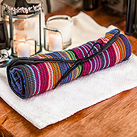 Cotton jewelry roll, 'Rainbow Party' - Handwoven Striped 100% Cotton Jewelry Roll from Guatemala
