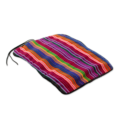 Cotton Jewellery roll, 'Rainbow Party' - Handwoven Striped 100% Cotton Jewellery Roll from Guatemala