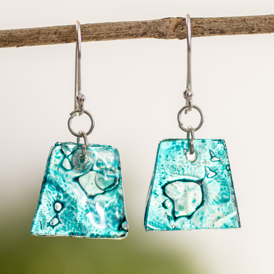 Recycled CD dangle earrings, Ocean Reflections
