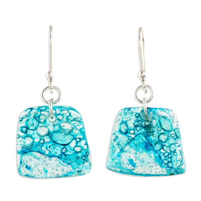 Recycled CD dangle earrings, 'Ocean Reflections' - Ocean Reflection Recycled CD Earrings on 925 Silver Hooks