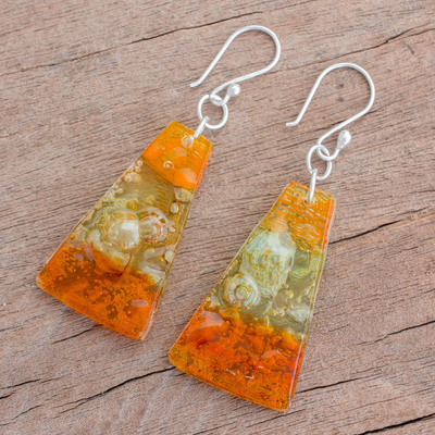Recycled CD dangle earrings, 'Rising Sun' - Artisan Crafted Recycled CD Hook Earrings from Guatemala