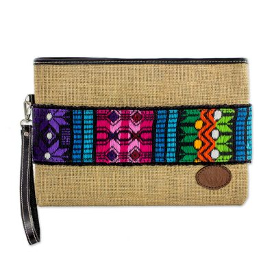 Jute Wristlet with Cotton and Leather Accents