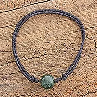 Jade pendant bracelet, 'Loving Life in Dark Green' - Adjustable Dark Green Jade Pendant Bracelet from Guatemala