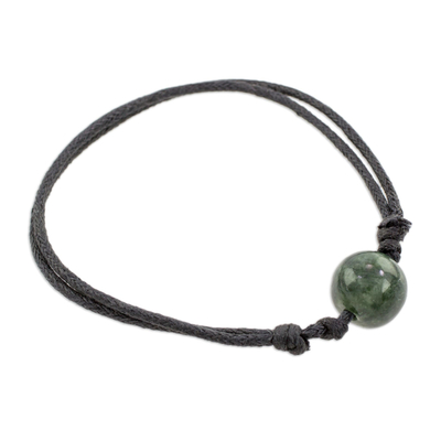 Jade pendant bracelet, 'Loving Life in Dark Green' - Adjustable Dark Green Jade Pendant Bracelet from Guatemala