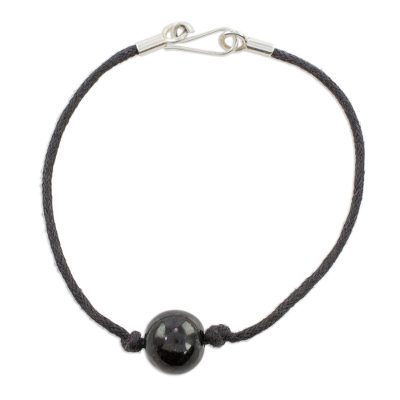 Jade pendant bracelet, 'Beautiful Virtue' - Black Jade Pendant Bracelet from Guatemala