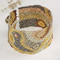 Glass beaded wristband bracelet, 'Elegant Maya' - Colorful Glass Beaded Wristband Bracelet from Guatemala