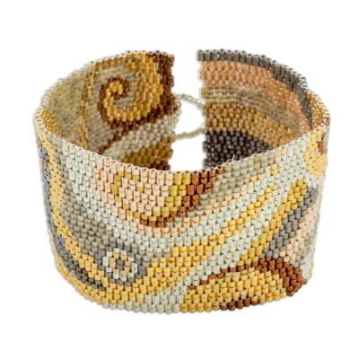 Glass beaded wristband bracelet, 'Elegant Maya' - Colorful Glass Beaded Wristband Bracelet from Guatemala