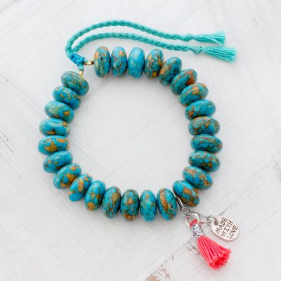 Beaded bracelet, 'Ancient Style' - Magnesite Beaded Bracelet with Charms from Guatemala