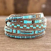 Glass beaded wrap bracelet, 'Traditional Style' - Colorful Glass Beaded Wrap Bracelet from Guatemala